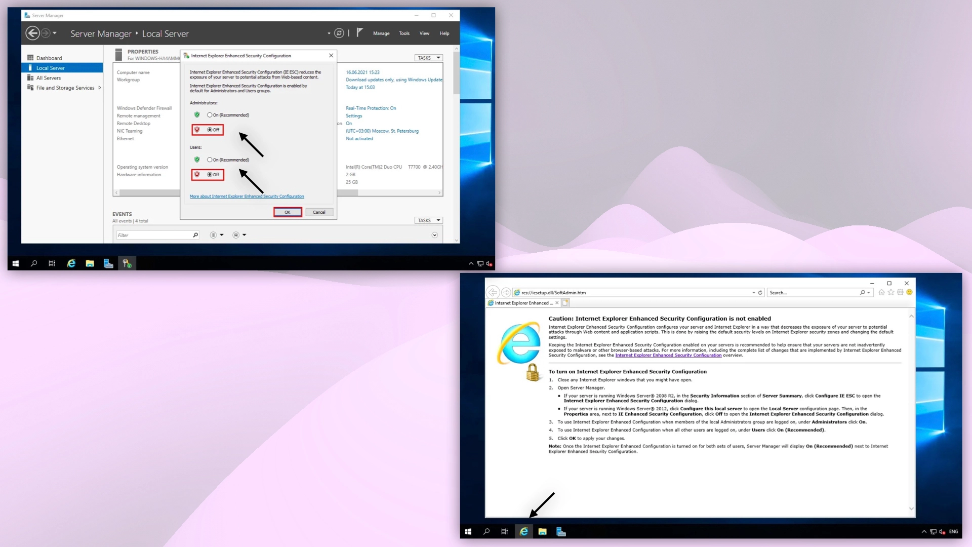 Disabling IE enhanced security