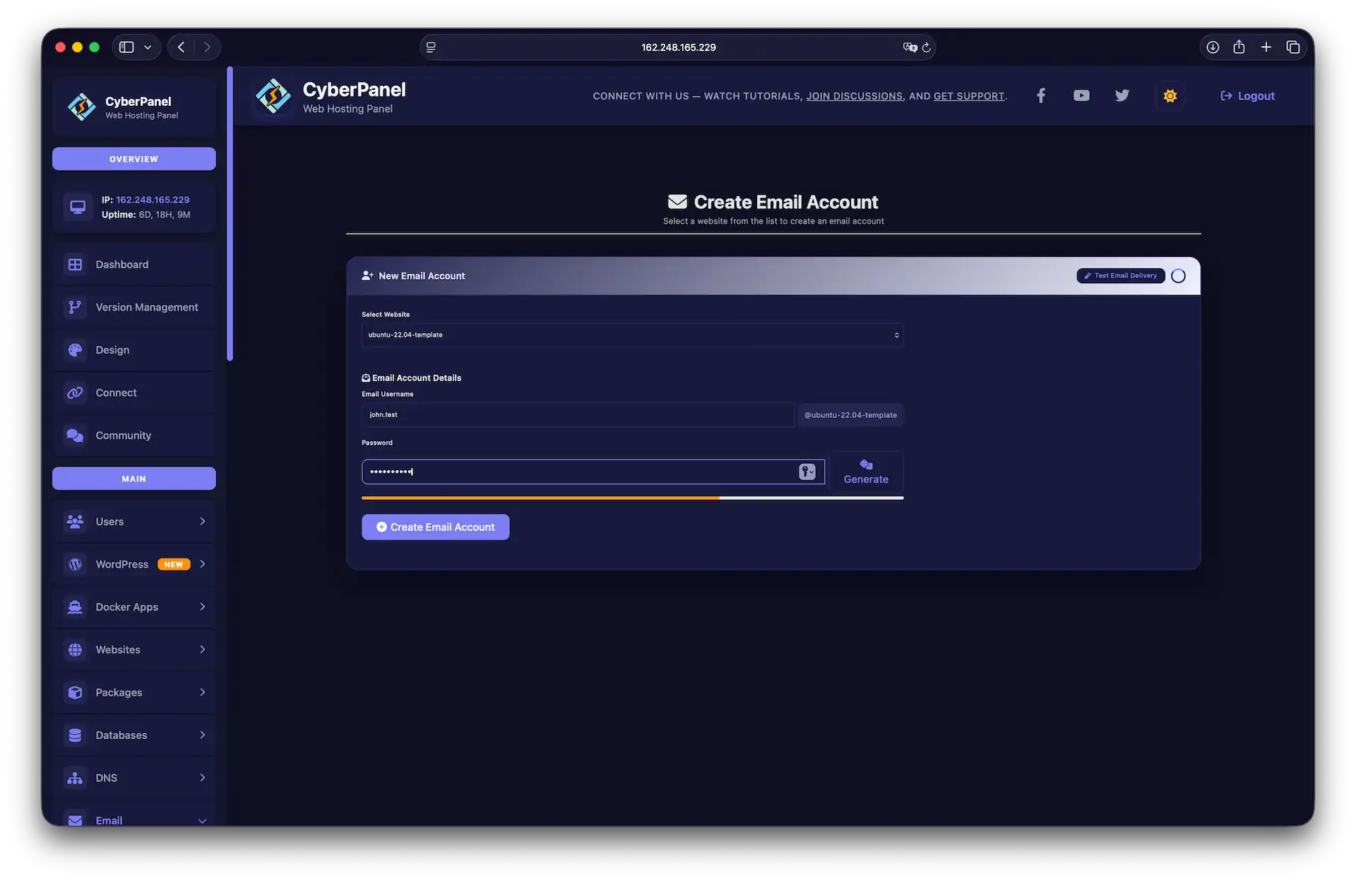 Создание почтового аккаунта в CyberPanel