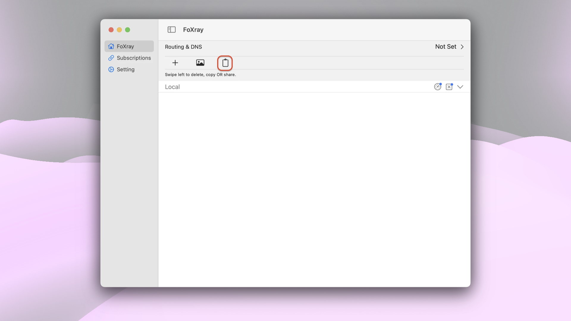 Вставка конфигурации VPN из буфера в FoXray