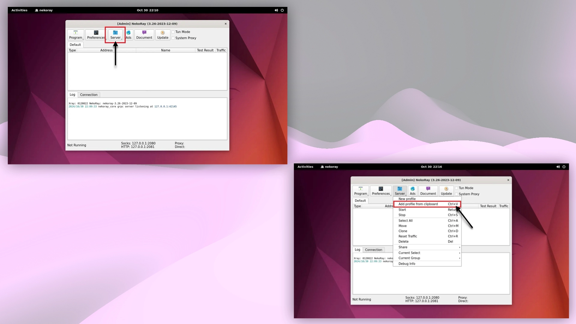 Запуск и добавление профиля VPN в Nekoray