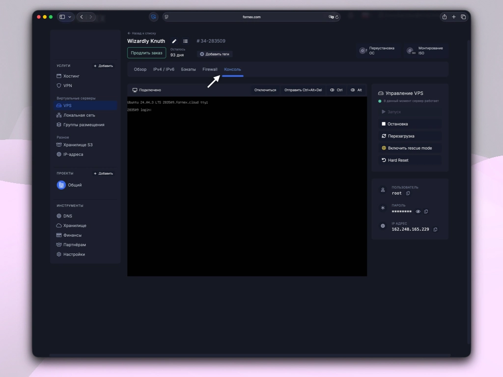 Консоль VPS