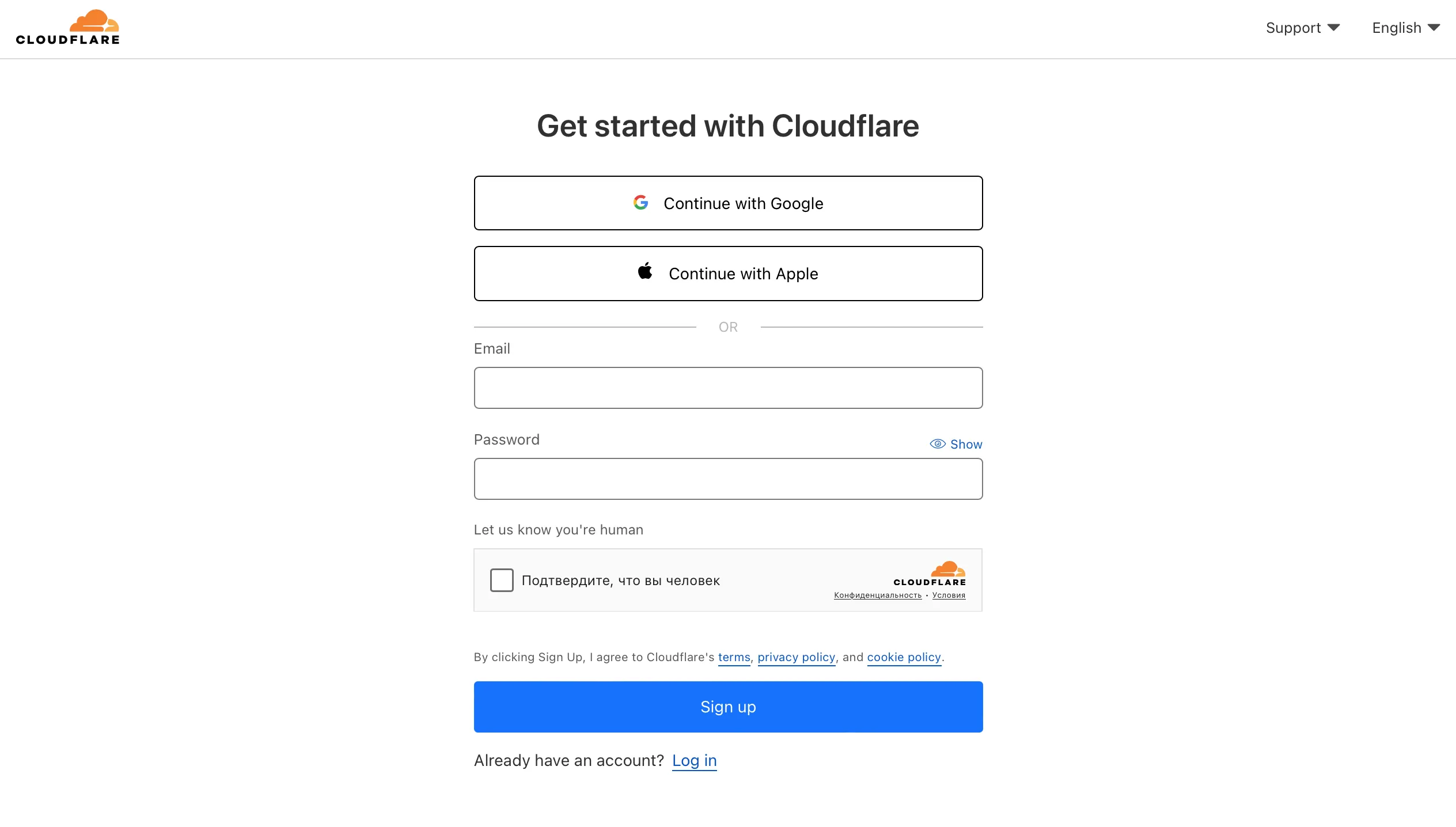 Регистрация в Cloudflare