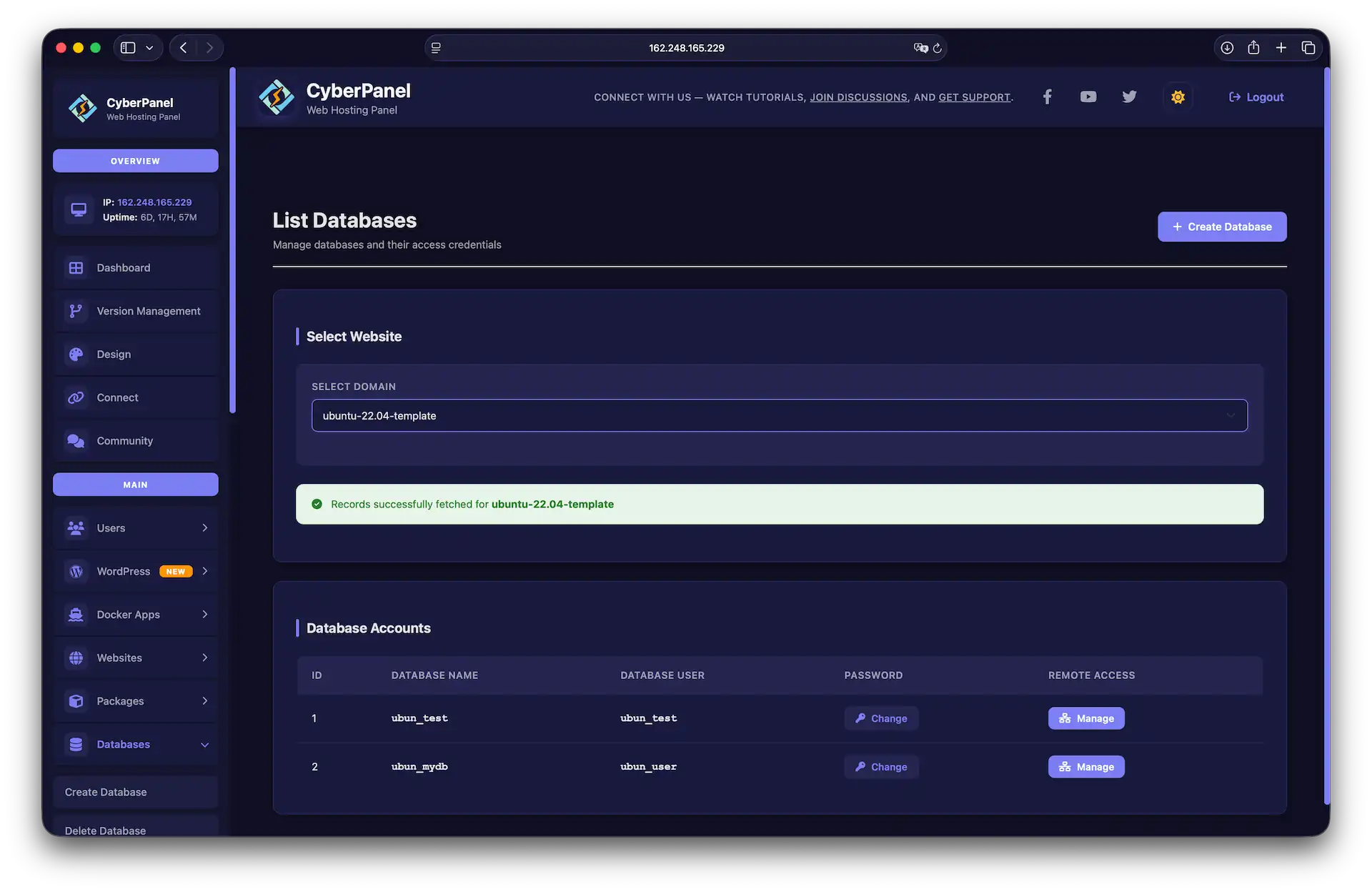 Управление списком баз данных