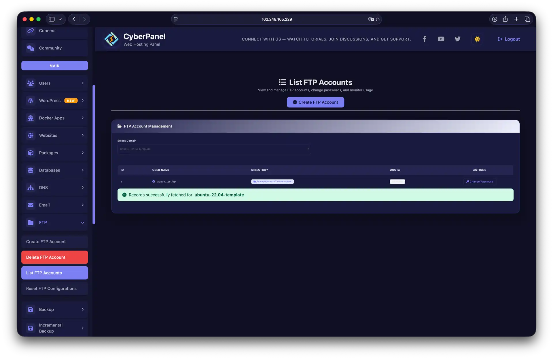 Список FTP аккаунтов