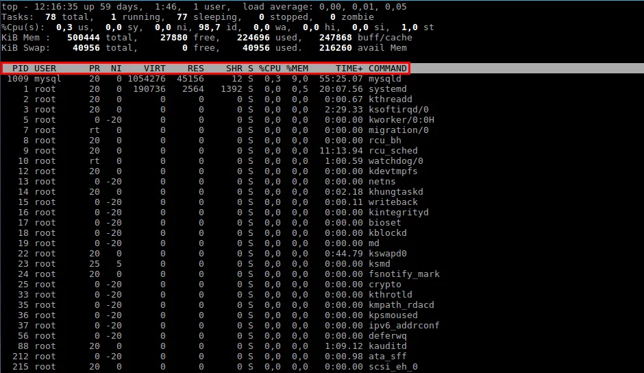 Запуск команды top